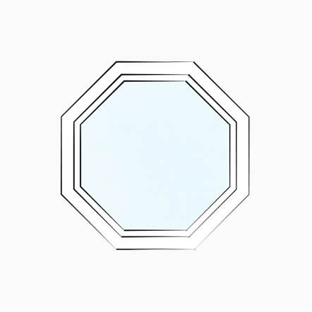 Line drawing of a custom specialty replacement window with an octagonal shape and clean white frame design. The geometric window style adds architectural character while allowing natural light into unique spaces throughout the home.
