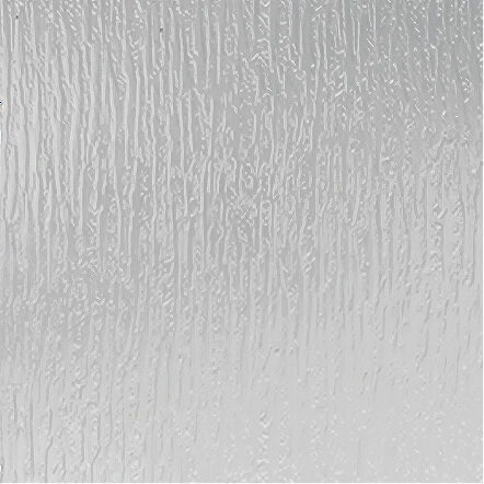 Close up texture of rain glass used in replacement windows with vertical flowing patterns that distort visibility while allowing natural light to pass through. The decorative privacy glass creates a soft water streak appearance commonly used in bathrooms and entryway windows.